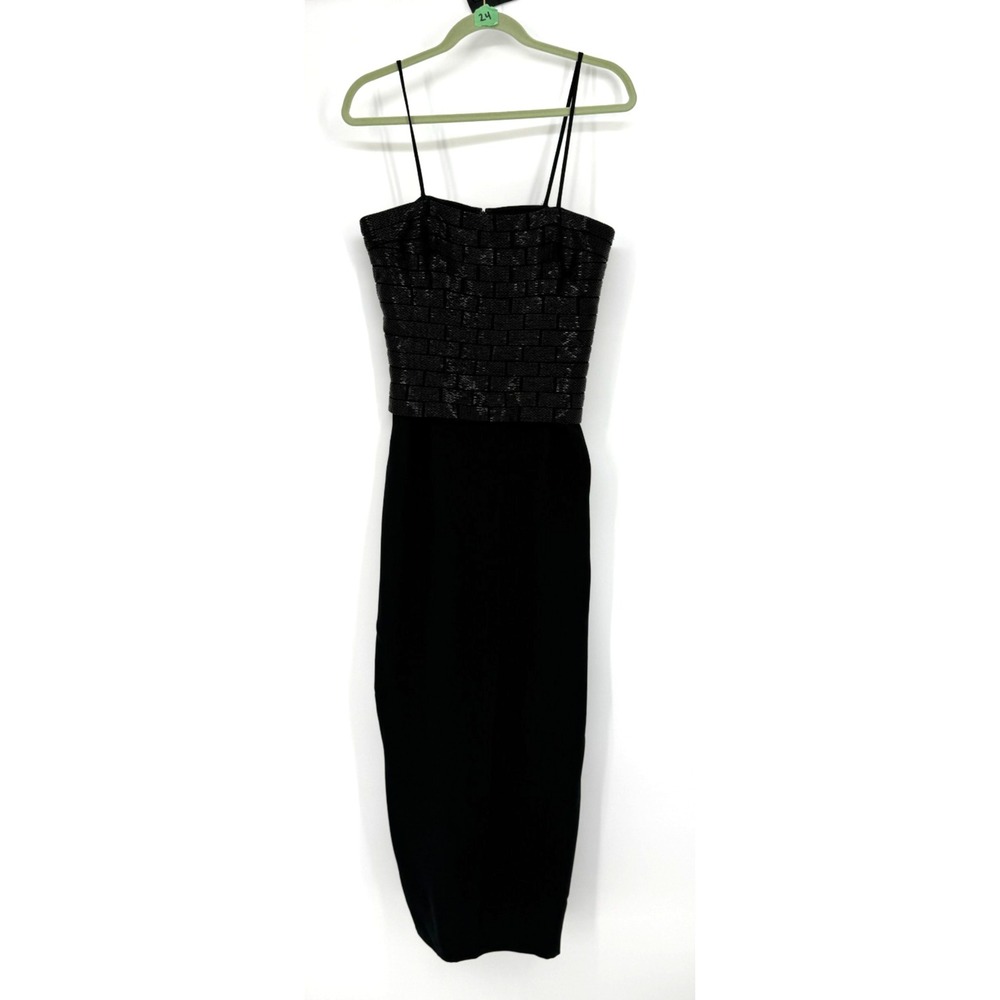Dyamor Beaded‎ Black Midi Dress Y2K Luxe Minimalist Cocktail size 8